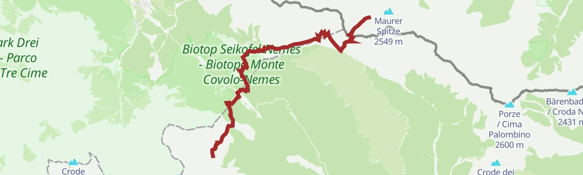Route map: Dolomiti senza confini – Rif. Berti - RIF. Obstanserseehütte